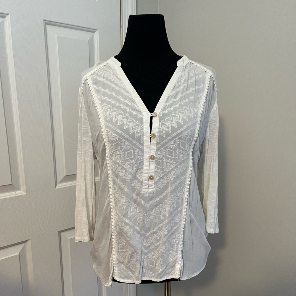 Democracy Relaxed Fit White Embroidered Blouse Large